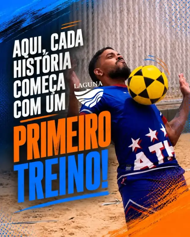 Jogador de futevôlei. Aqui, cada história começa com um primeiro treino!
